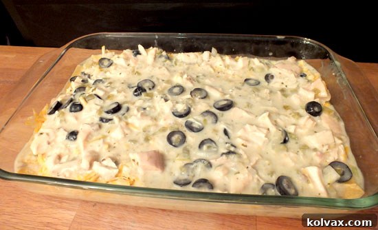 Fourth Layer of Chicken Tortilla Casserole with Remaining Chicken Mixture