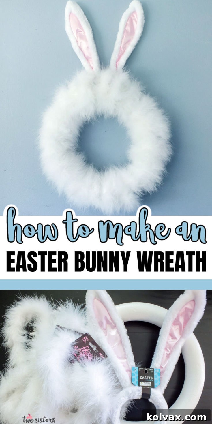Pinnable image of a DIY Easter Bunny Wreath for easy sharing on Pinterest.