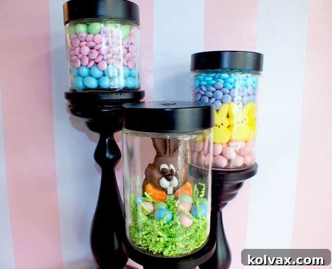 Easter Candy Jars, top view with assorted candies