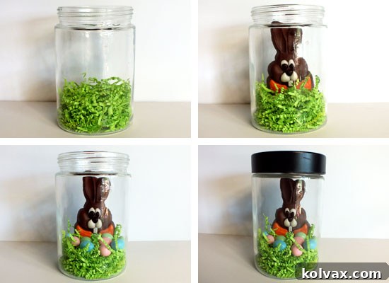 Easter Bunny in candy jar with chocolate eggs