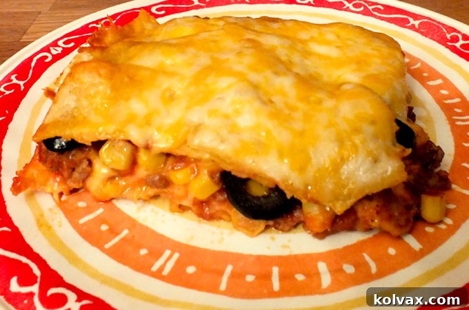 Enchilada Casserole served, ready to eat