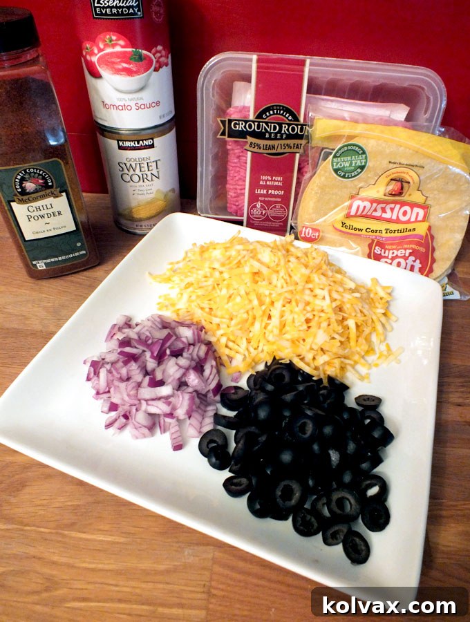 Enchilada Casserole Ingredients laid out