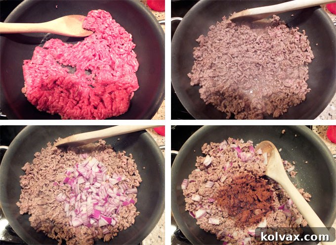 Preparing meat sauce for Enchilada Casserole