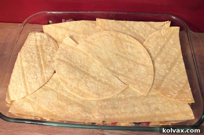 Final tortilla layer for Enchilada Casserole