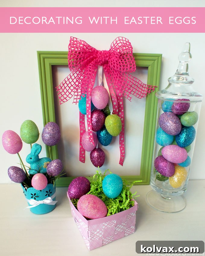 Vibrant Easter Egg Creations 2 Stunning arrangement of glitter-covered plastic Easter eggs, perfect for festive decorations
