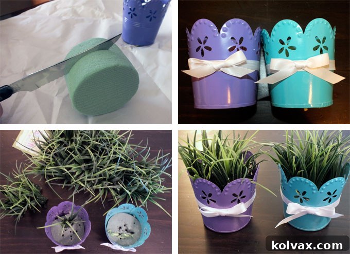 Vibrant Easter Egg Creations 7 Final steps of assembling Easter Egg Bouquets, showing glitter eggs on painted skewers in pots