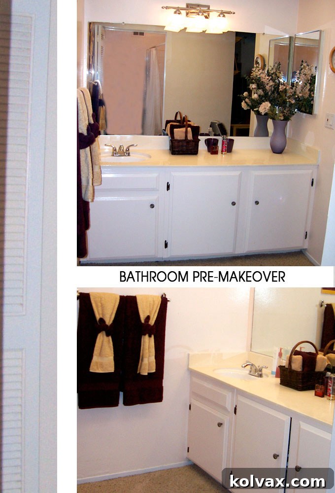 Bathroom Before Makeover: A Glimpse into the Outdated Space