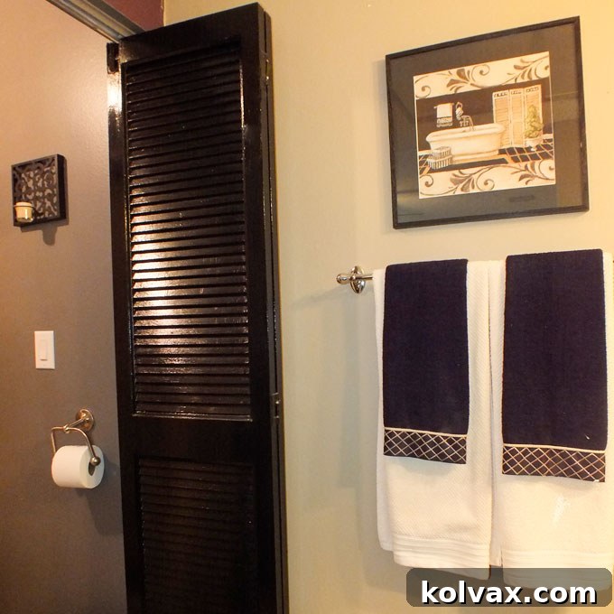 Painting a louvered door for a stunning DIY bathroom transformation