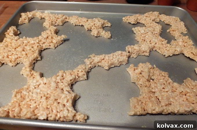 Leftover Rice Krispie treat remnants after cutting out shapes