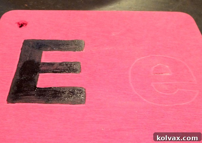 Painting the letter outline with chalkboard paint