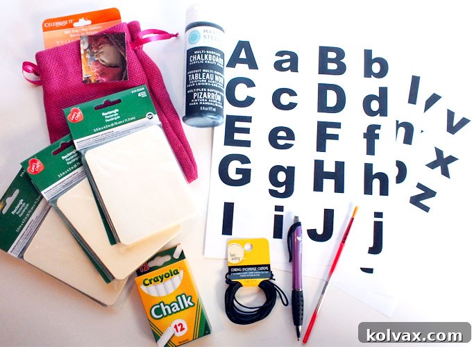 Supplies for DIY Chalkboard Letter Practice Set