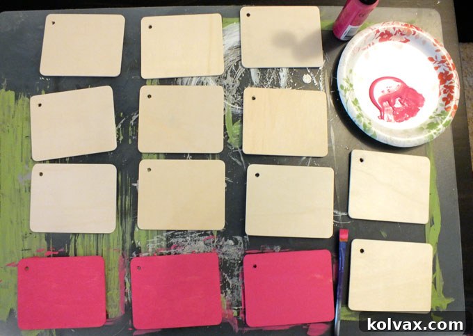 Painting the wood rectangles with acrylic base coat