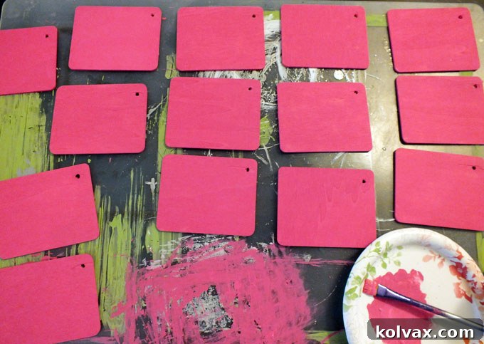 Wood rectangles after drying of the base coat
