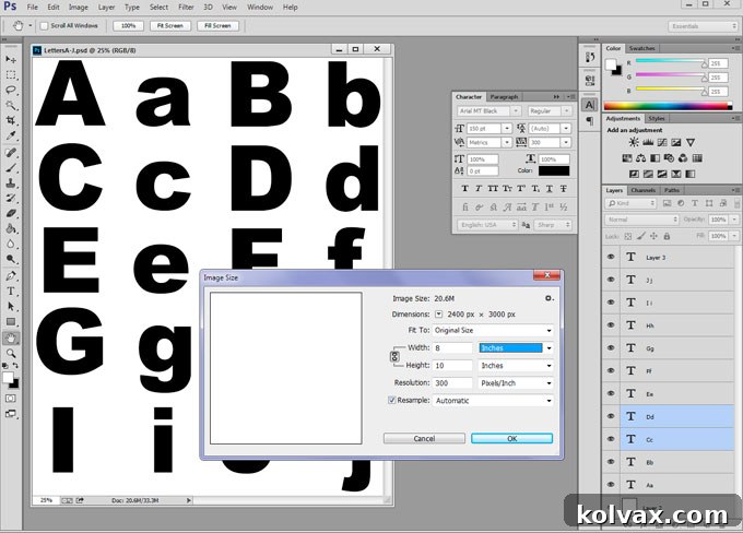 Alphabet stencil created in Adobe Photoshop