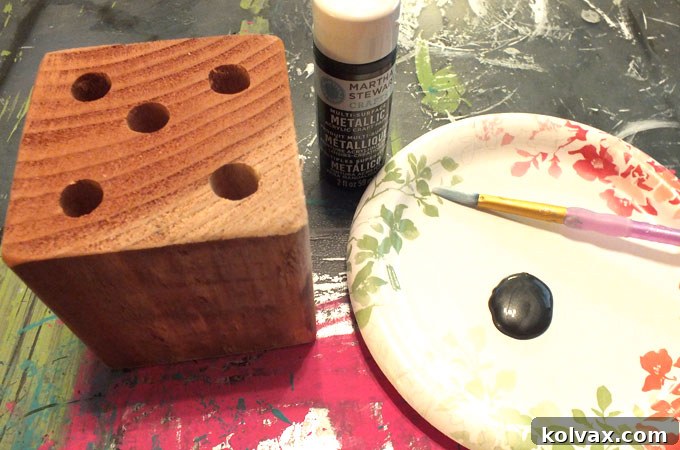 Getting ready to paint the wood block for the pencil holder
