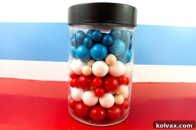 Layered Red, White, and Blue Bubblegum in a Jar