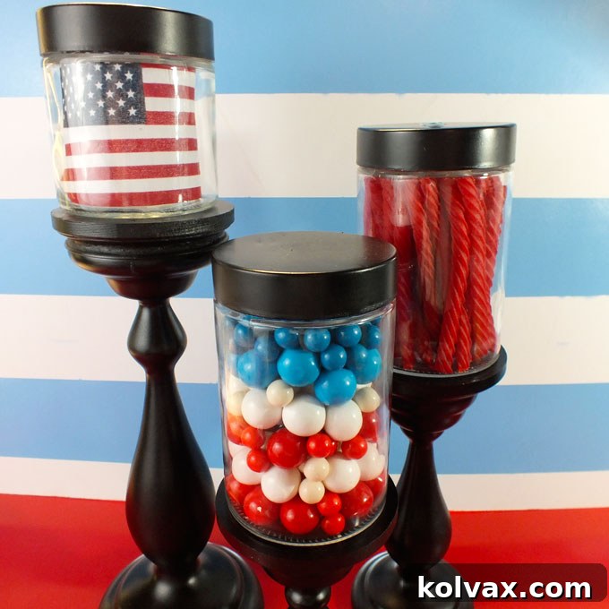 Collection of 4th of July Candy Jars as Decorations