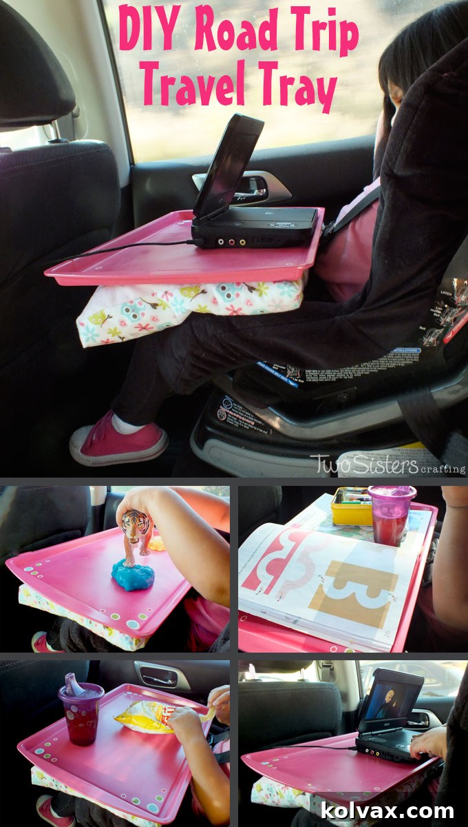 We used a cookie sheet and some scrap fabric to make this DIY Road Trip Travel Tray - a must have item on a multi-hour car trip with a toddler! For more fun Kid's Crafts, follow us on Pinterest.