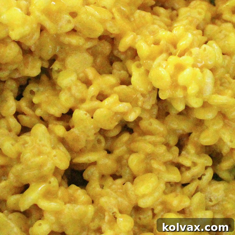 Bright and sunny yellow colored Rice Krispie Treats, bringing cheer to any occasion.