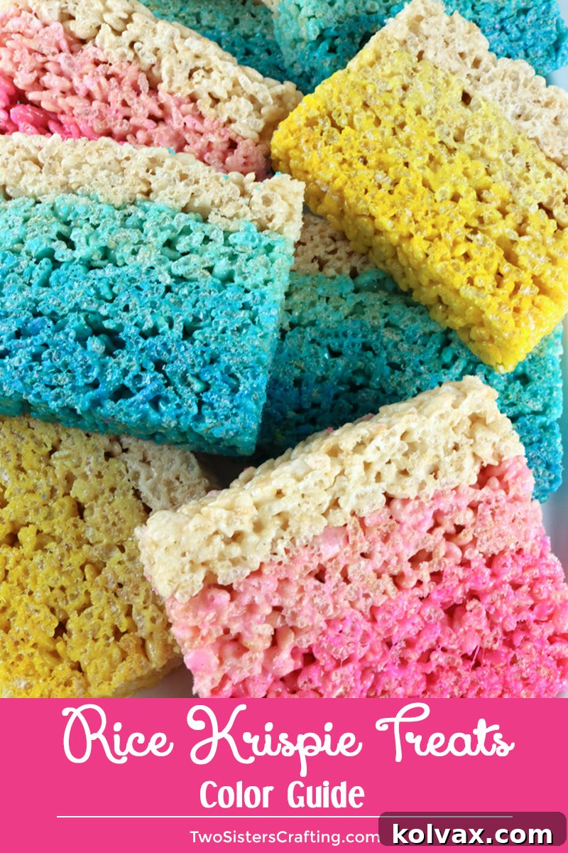 A second vibrant display of colorful Rice Krispie Treats, showing the full spectrum of achievable colors.