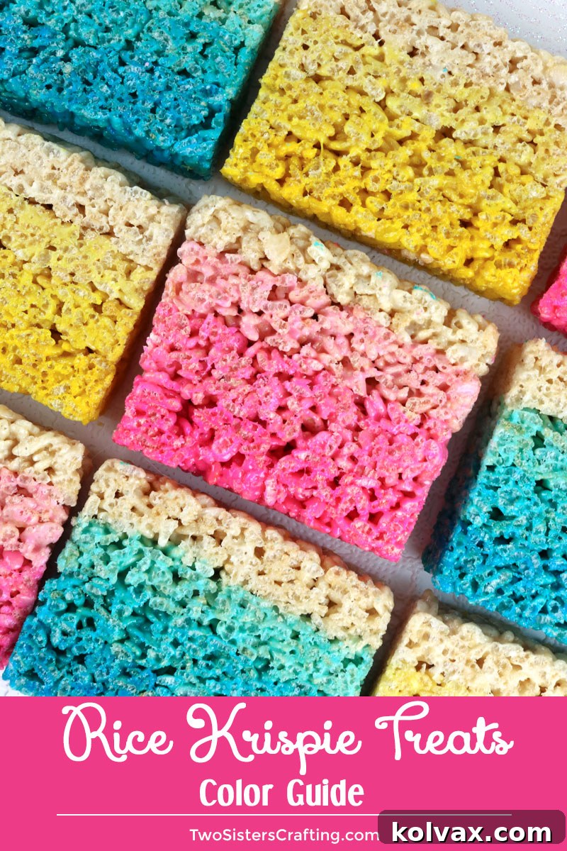 A third detailed shot of the colorful Rice Krispie Treats, emphasizing the texture and distinct hues.