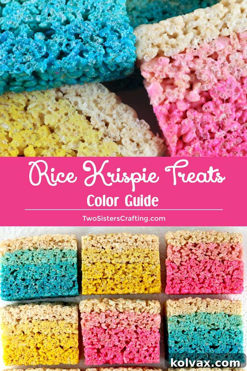 A final overview image of the Rice Krispie Treats color guide, highlighting the ease of making rainbow treats.