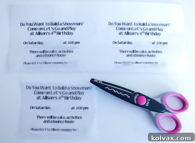 Party information printed on vellum paper