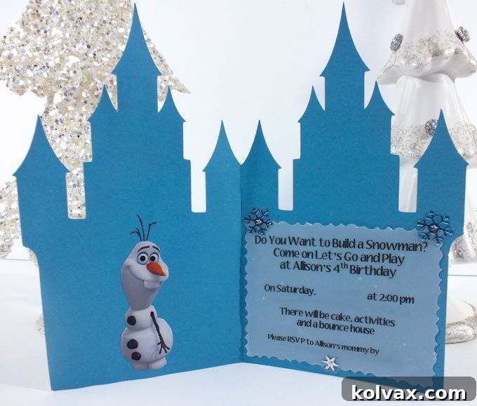 Inside view of the Disney Frozen Invitations