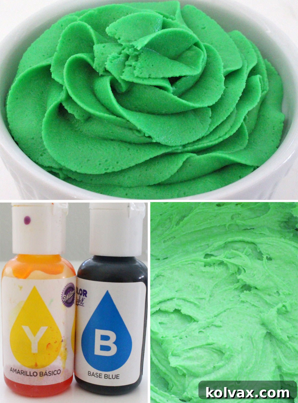 Collage image showing how to make Green Frosting