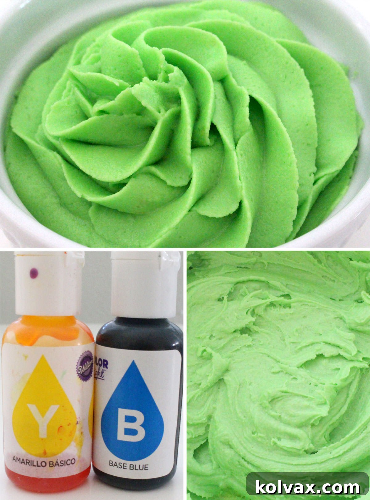 Collage image showing how to make Bright Green Frosting