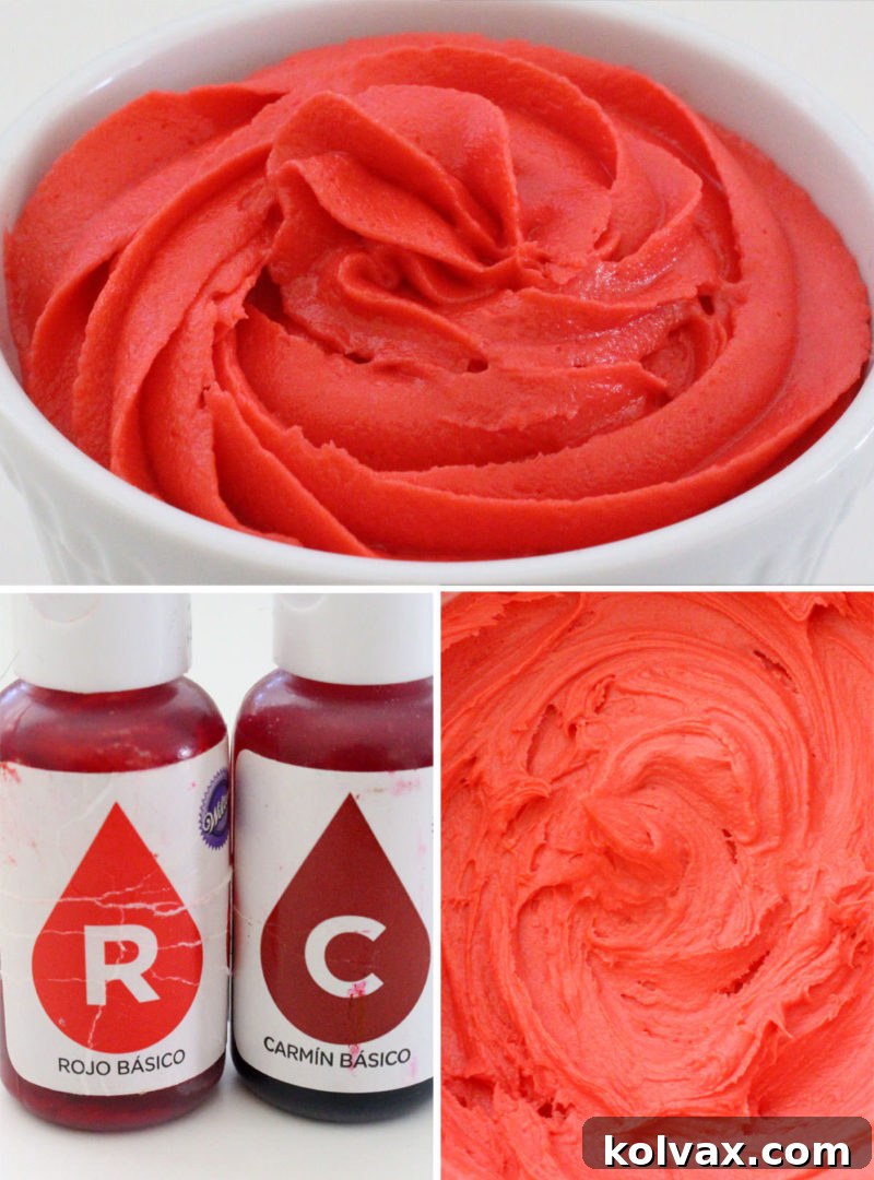 Collage image showing how to make Red Frosting.