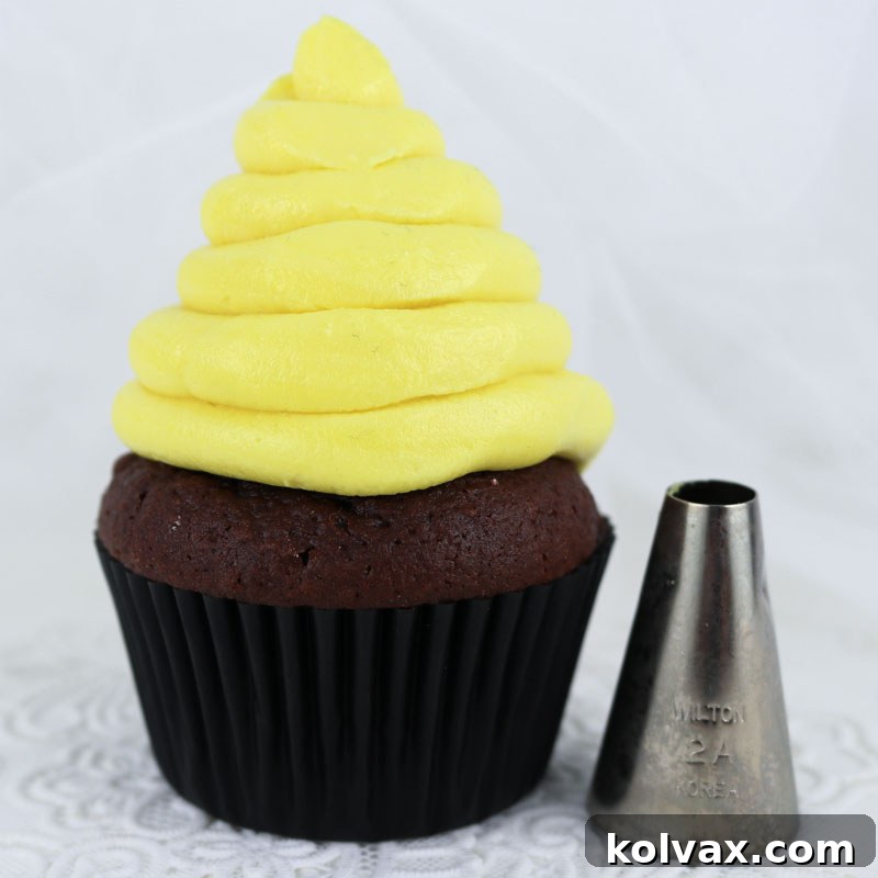 Wilton 2A Round Decorating Tip for piping a unique Beehive Swirl on cupcakes