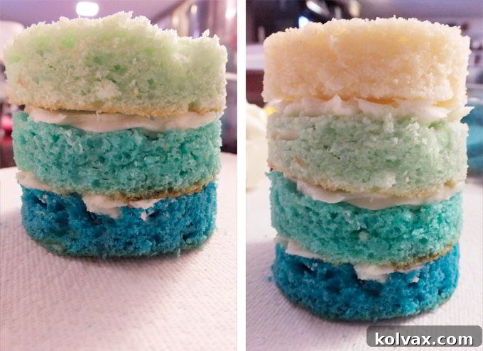 Adding the final layer to the Ombre Mini Cakes