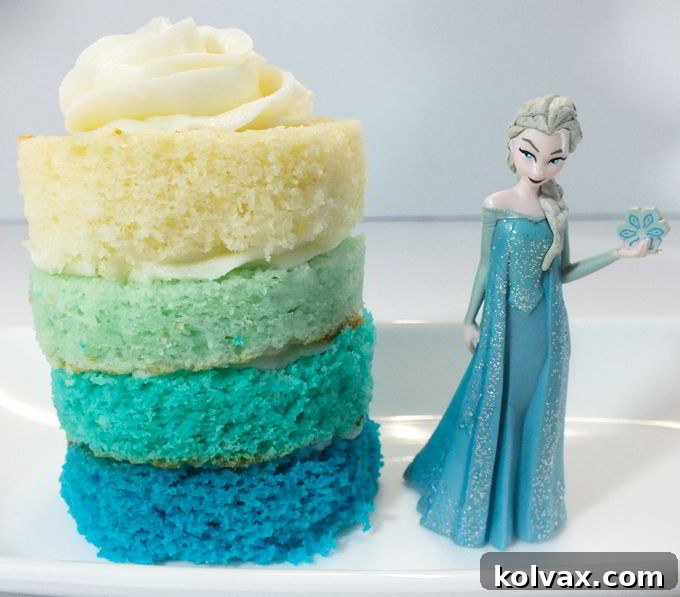 Disney Frozen Ombre Mini Cakes for a Frozen Birthday Party - so beautiful and very yummy! Try this unique take on a Frozen Cupcake for your own Frozen Party. And follow us for more great Frozen Party Ideas.