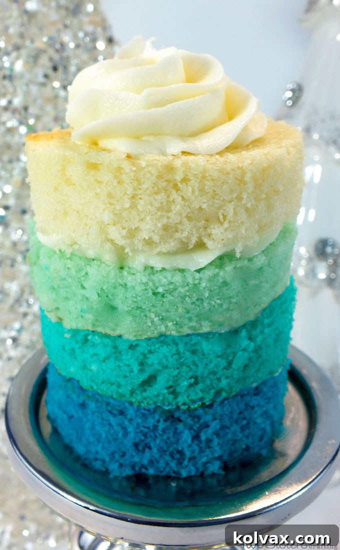 Disney Frozen Ombre Mini Cakes for a Frozen Birthday Party - so beautiful and very yummy! Try this unique take on a Frozen Cupcake for your own Frozen Party. And follow us for more great Frozen Party Ideas.