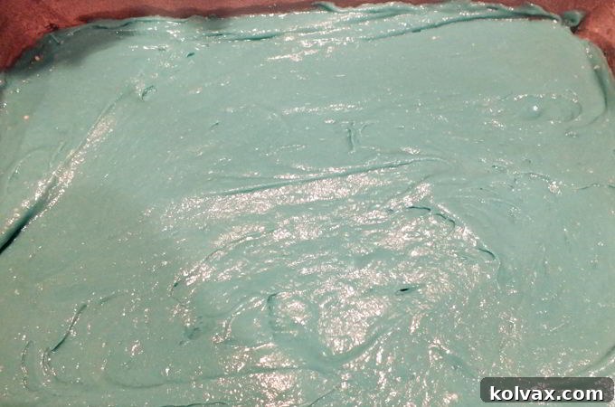 Cake batter in the rectangle pan