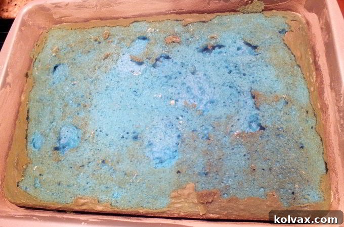 Colored cake out of the oven