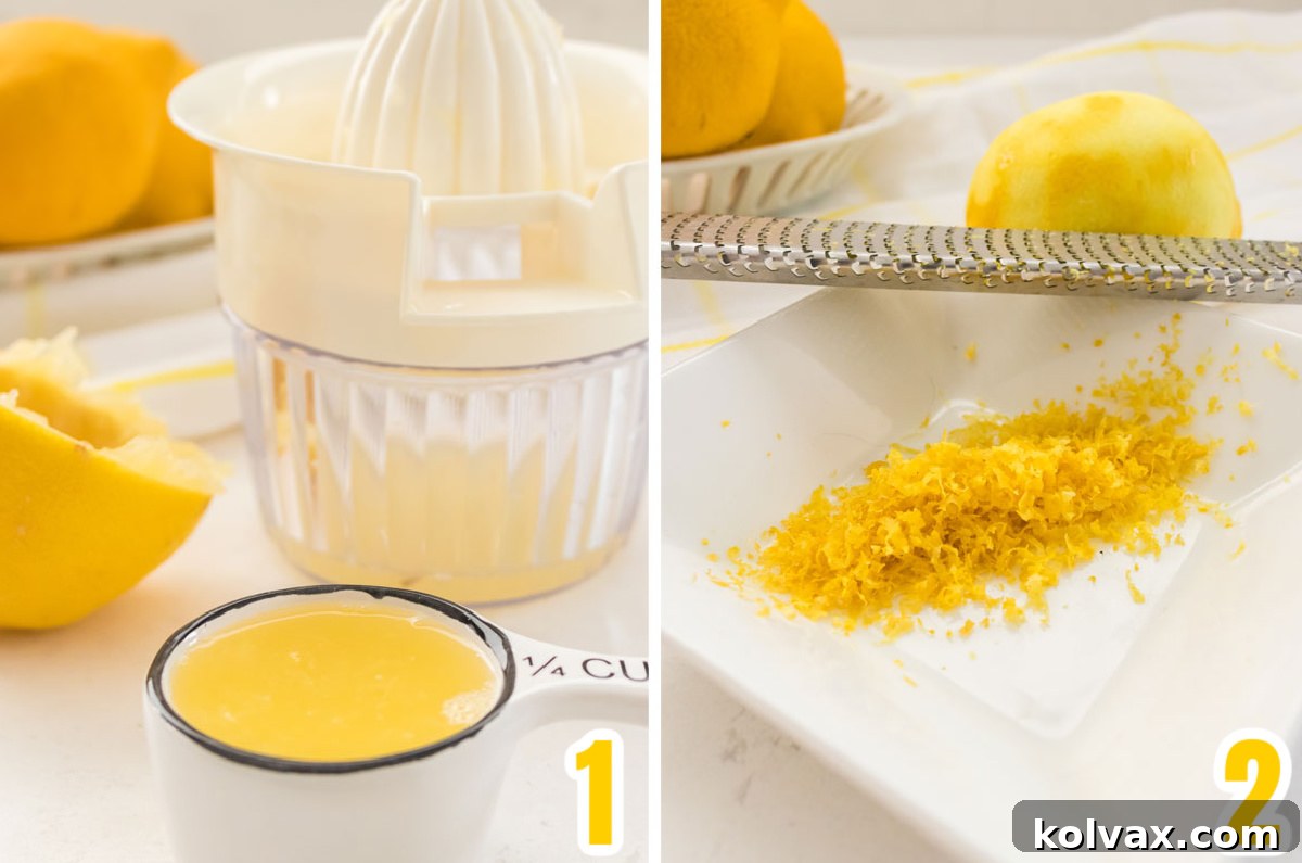 Collage image showing how to juice and zest a lemon.