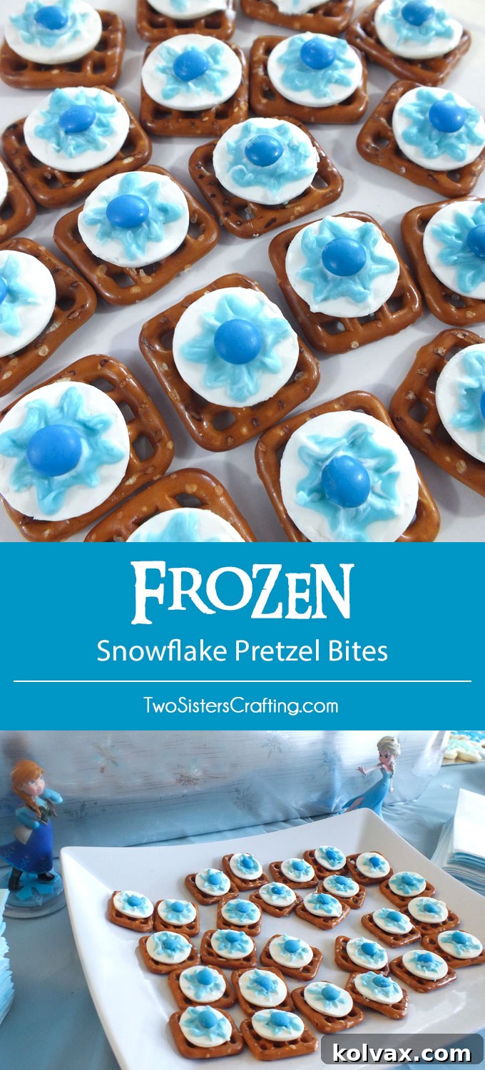 Disney Frozen Snowflake Pretzel Bites - The ultimate sweet and salty delight for a Disney Frozen Birthday Party! These unique, delicious, and easy-to-make dessert bites will be a hit with all your party guests. Discover more enchanting Frozen party ideas and recipes.