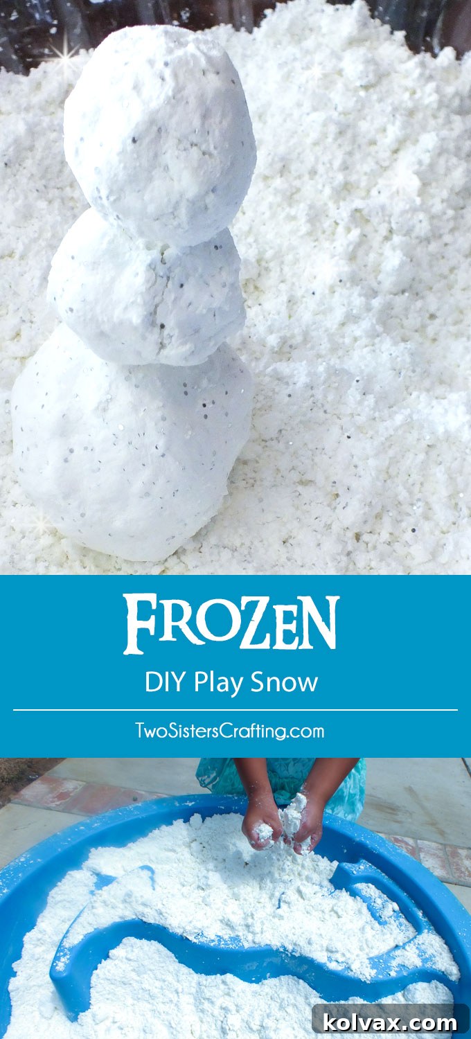 Pin this idea: Disney Frozen DIY Play Snow for a Do You Want to Build a Snowman activity at a Frozen Birthday Party. It's so easy to make, felt just like snow and we have all the directions right here. Follow us for more fun Frozen Party Ideas.