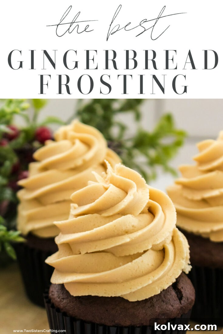 The Best Gingerbread Buttercream Frosting on a cupcake, ready for Pinterest.