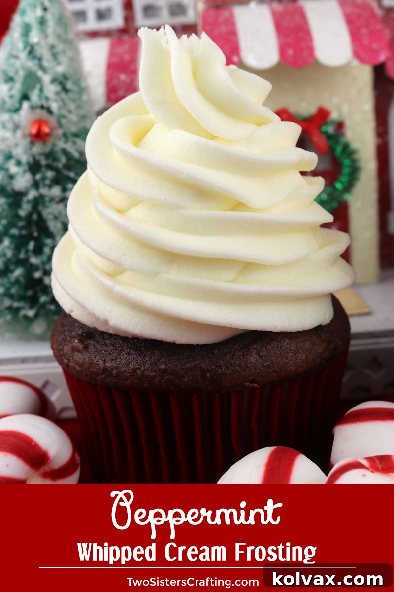 Collection of festive desserts topped with Peppermint Whipped Cream Frosting