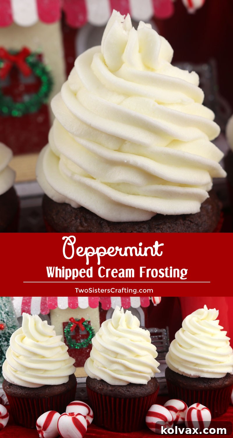 Final view of Peppermint Whipped Cream Frosting on various Christmas treats