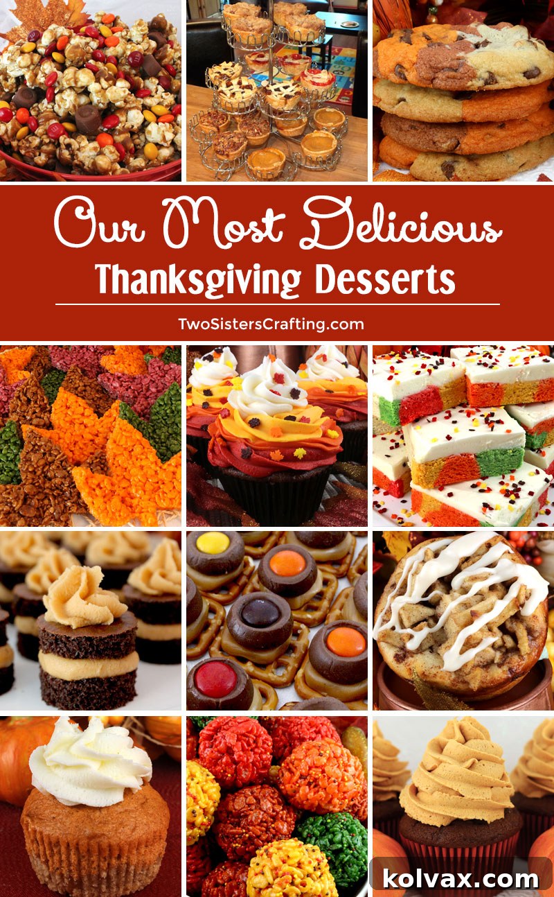 Our Most Delicious Thanksgiving Desserts - a comprehensive guide to non-pie alternatives, including fall-themed treats, easy recipes, and holiday baking ideas from Two Sisters Crafting. Pin for future Thanksgiving food inspiration!