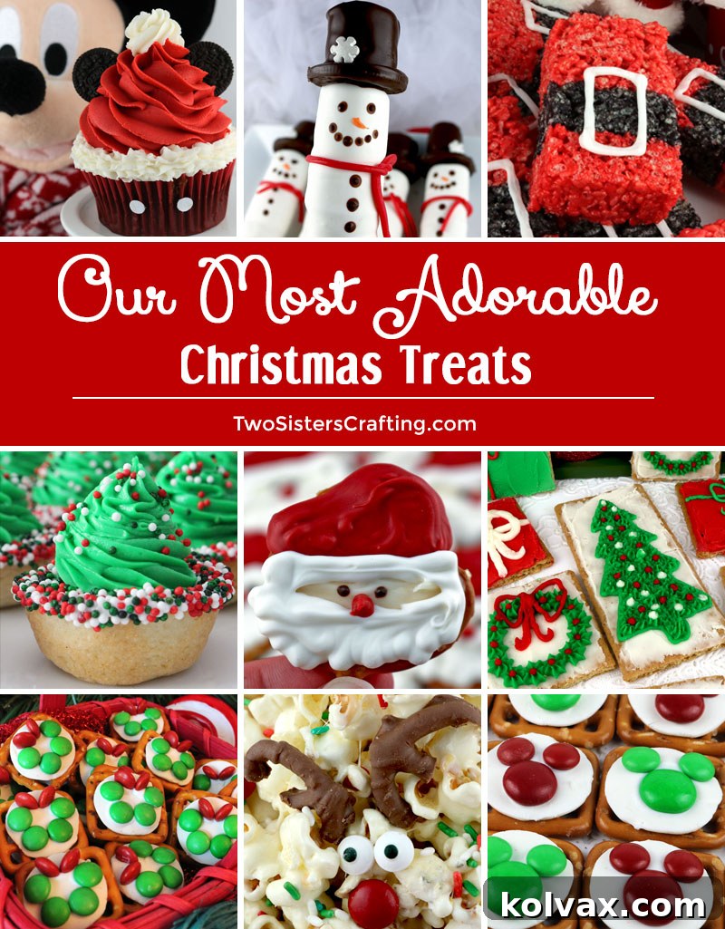 Pin this collection of Our Most Adorable Christmas Treats! A compilation of cute and delicious holiday baking ideas including cupcakes, pretzel bites, and festive popcorn, perfect for your Holiday Baking List and Christmas Food Ideas. #christmasdesserts #christmastreats #holidaybakinglist #TwoSistersCrafting