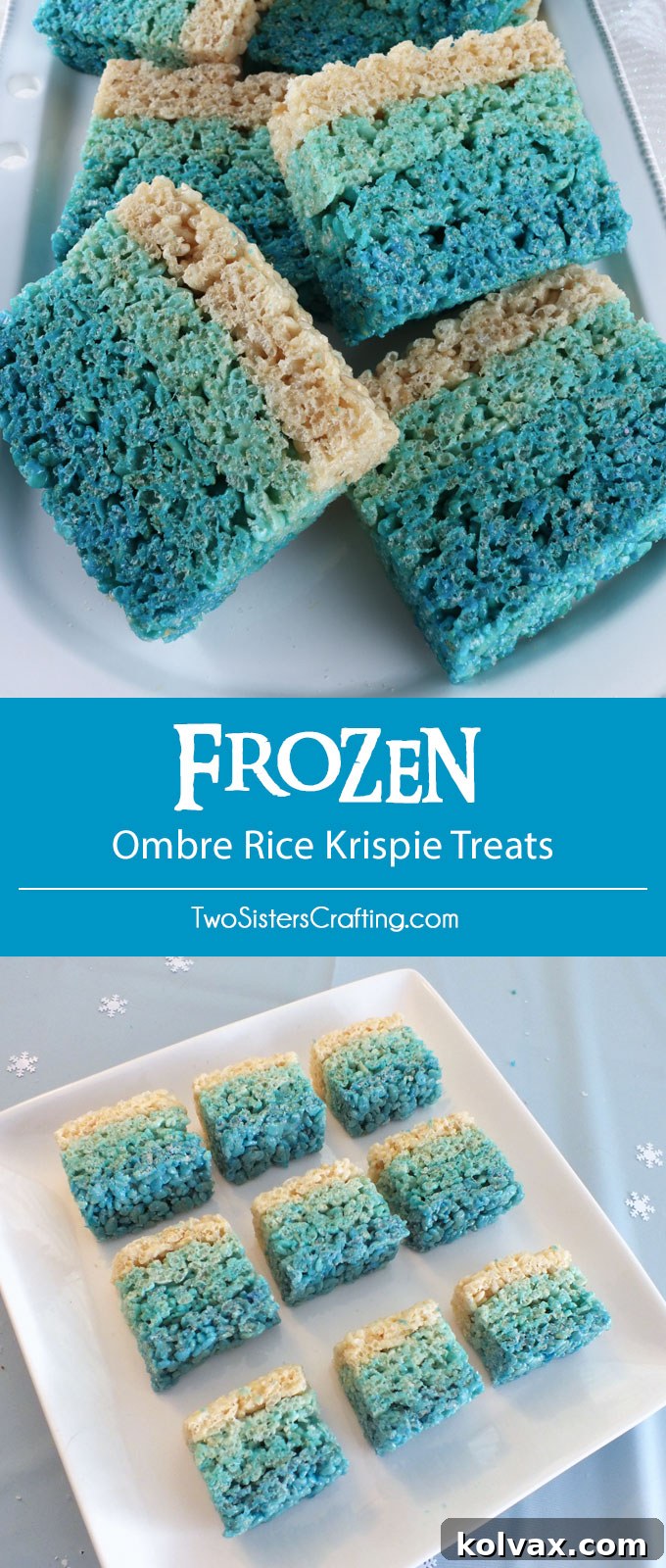 Disney Frozen Ombre Rice Krispie Treats - we made these beautiful Ombre Rice Krispie Treats for our Disney Frozen Birthday Party. They were a big hit and would be pretty in any color combination or for any special occasion or party. Pin for later and follow us for more great Frozen Party Ideas.