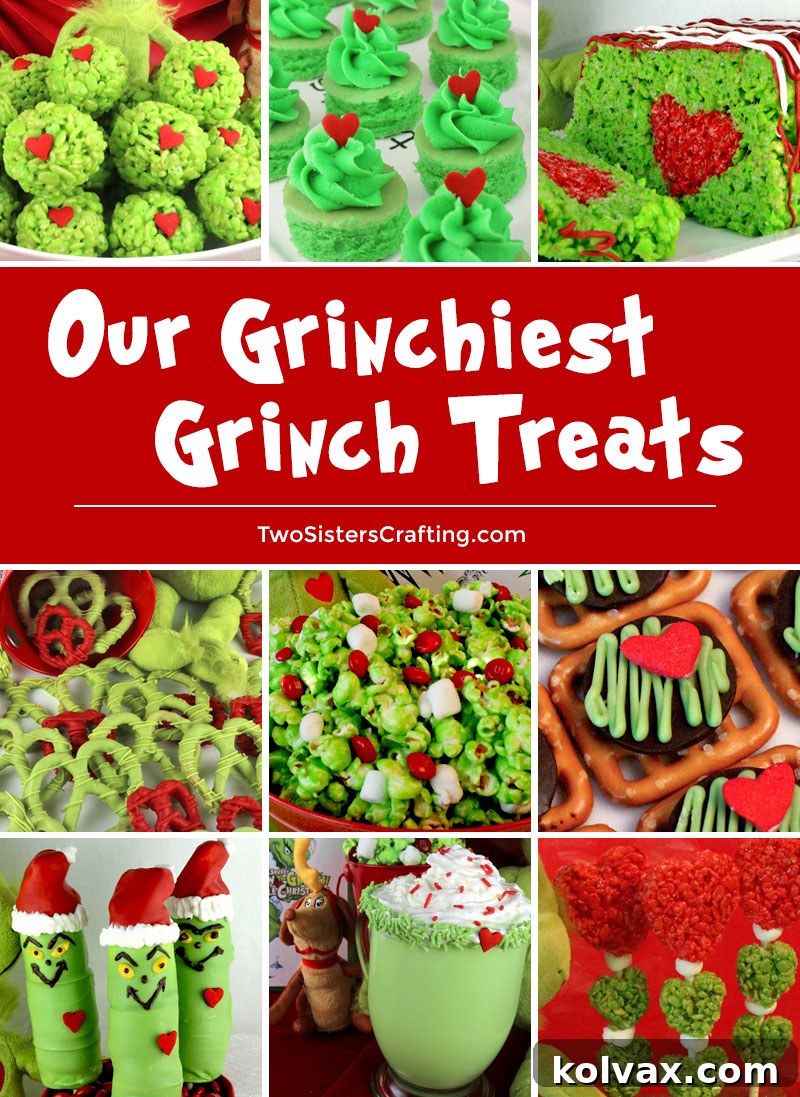 Discover Our Grinchiest Grinch Treats: a festive collection of Grinch-themed desserts perfect for holiday parties, family movie nights, school events, or special seasonal indulgences. These yummy Grinch snacks are ideal for your Christmas baking list. Follow us for more creative Christmas food ideas and save these recipes for later! #ChristmasDesserts #ChristmasTreats #Grinch #HowTheGrinchStoleChristmas #GrinchTreats #TwoSistersCrafting
