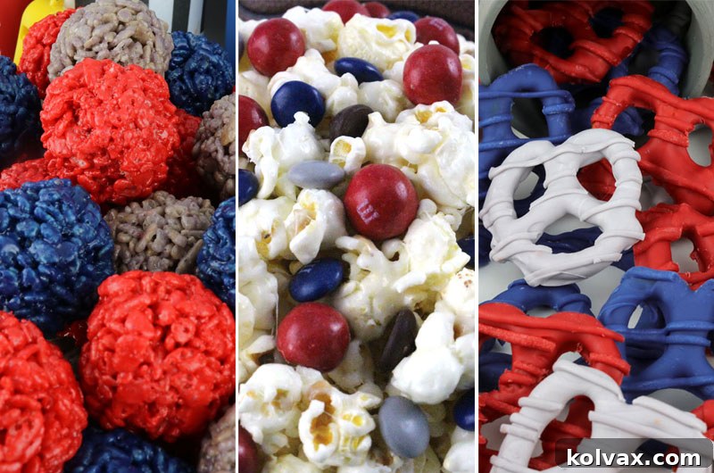 A vibrant spread of New England Patriots themed treats and desserts in red, navy blue, and silver, perfectly arranged for a Game Day, Playoff, or Super Bowl Party.