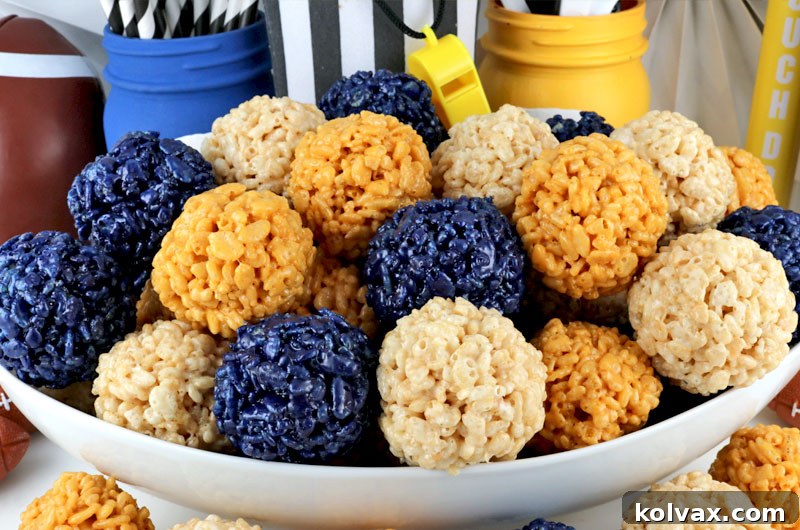 Delicious Los Angeles Rams Rice Krispie Bites on a white platter, perfect for game day.