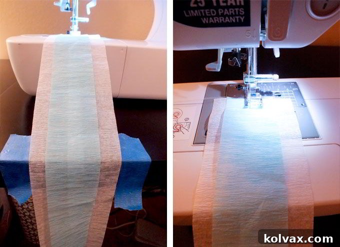 Getting the crepe paper streamers ready for sewing